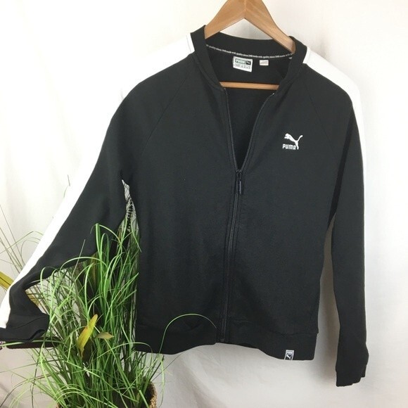 Puma Black & White Zip Up Long Sleeve Sport Jacket M - Picture 2 of 9